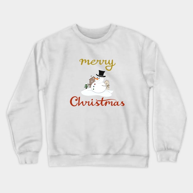 Merry Christmas Script+Happy Snowman Crewneck Sweatshirt by NataliePaskell